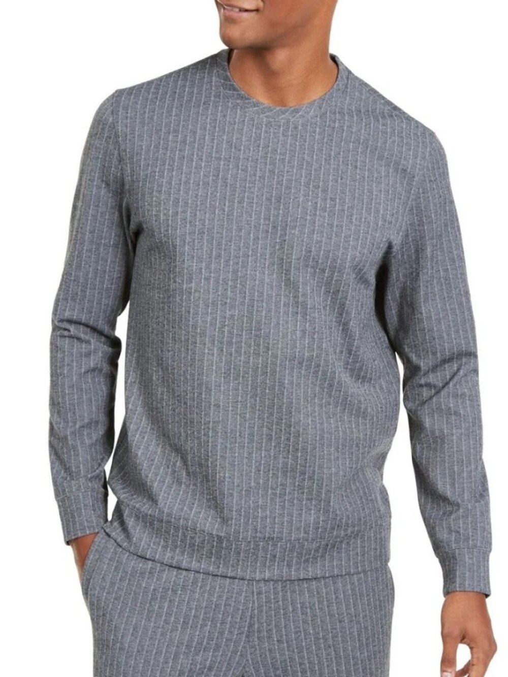 Alfani Heather Grey and White Pinstripe Pull-Over Top/0141